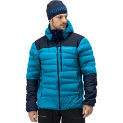 Norrona Giubbotto Uomo - Falketind Down750 Hood - Hawaiian Surf/Indigo Night
