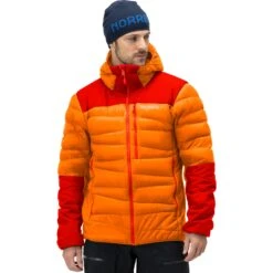 Norrona Giubbotto Uomo - Falketind Down750 Hood - Orange Popsicle/Arednalin