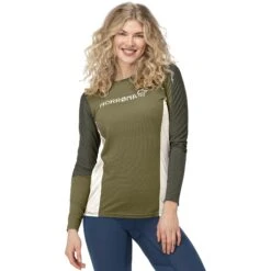 Norrona Maglia A Maniche Lunghe Donna - Falketind Equaliser Merino Round Neck - Olive Drab/Olive Night