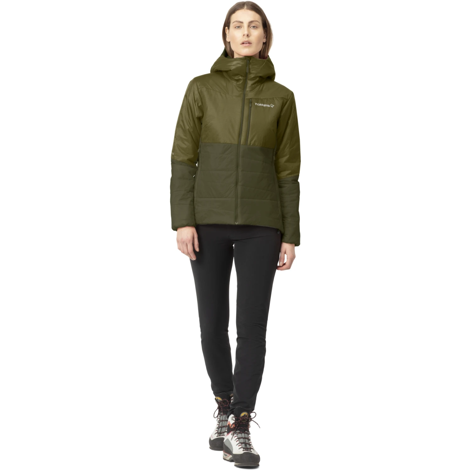 Norrona Giacca Donna - Falketind Thermo60 Hood - Olive Drab/Olive Night 6 Norrona Giacca Donna - Falketind Thermo60 Hood - Olive Drab/Olive Night - immagine 4
