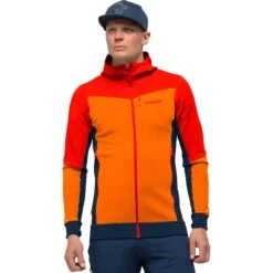 Norrona Giacca Uomo - Falketind Warmwool2 Stretch Zip Hood - Arednalin/Orange Popsicle