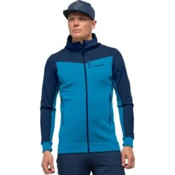Norrona Giacca Uomo - Falketind Warmwool2 Stretch Zip Hood - Hawaiian Surf/Indigo Night