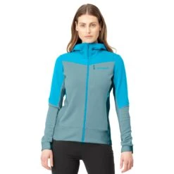 Norrona Giacca Donna - Falketind Warmwool2 Stretch Zip Hood - Aquarius/Tourmaline