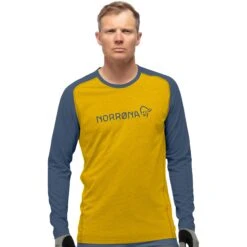 Norrona Maglia A Maniche Lunghe Uomo - Fjørå Equaliser Lightweight - Sulphur/Vintage Indigo