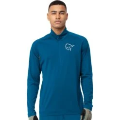 Norrona Maglia A Maniche Lunghe Uomo - Fjørå Equaliser Zip Top - Mykonos Blue/Castor Grey
