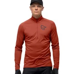 Norrona Maglia A Maniche Lunghe Uomo - Fjørå Equaliser Zip Top - Rooibos Tea/Indigo Night