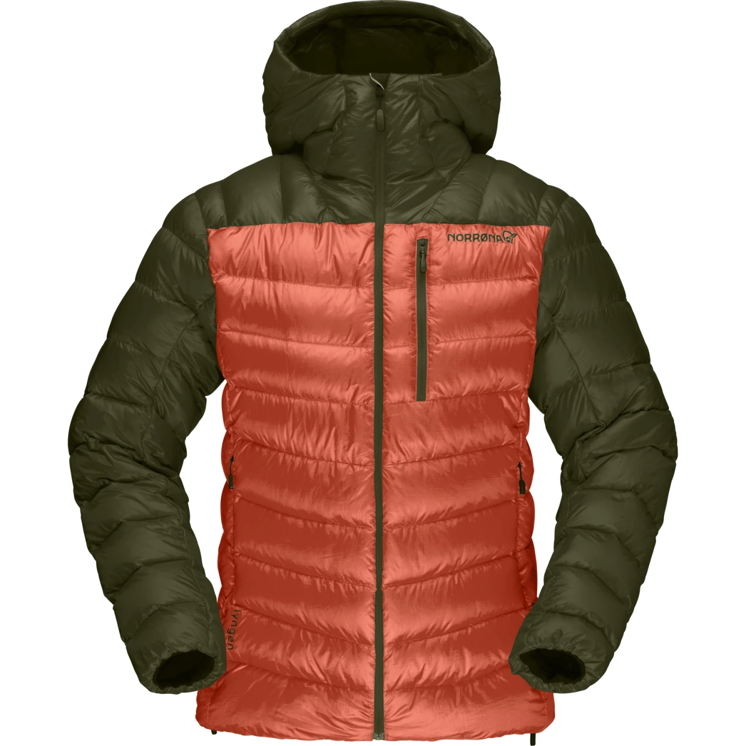 Norrona Giubbotto Donna - Lyngen Down850 Hood - Olive Night/Orange Alert 4 Norrona Giubbotto Donna - Lyngen Down850 Hood - Olive Night/Orange Alert - immagine 2
