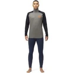 Norrona Canottiera A Maniche Lunghe Uomo - PureUll Zip Neck - Castor Grey/Caviar Melange -Norrona norrona pureull zip neck baselayer men castor grey caviar melange 3 1257922