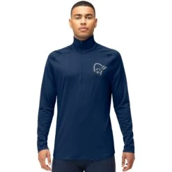 Norrona Canottiera A Maniche Lunghe Uomo - PureUll Zip Neck - Indigo Night