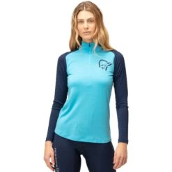Norrona Canottiera A Maniche Lunghe Donna - PureUll Zip Neck - Aquarius/Indigo Night