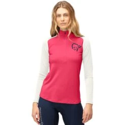 Norrona Canottiera A Maniche Lunghe Donna - PureUll Zip Neck - Honeysuckle/Snowdrop