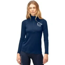 Norrona Canottiera A Maniche Lunghe Donna - PureUll Zip Neck - Indigo Night