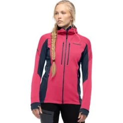 Norrona Giacca Donna - Trollveggen Powerstretch Pro Zip Hood - Honeysuckle/Indigo Night